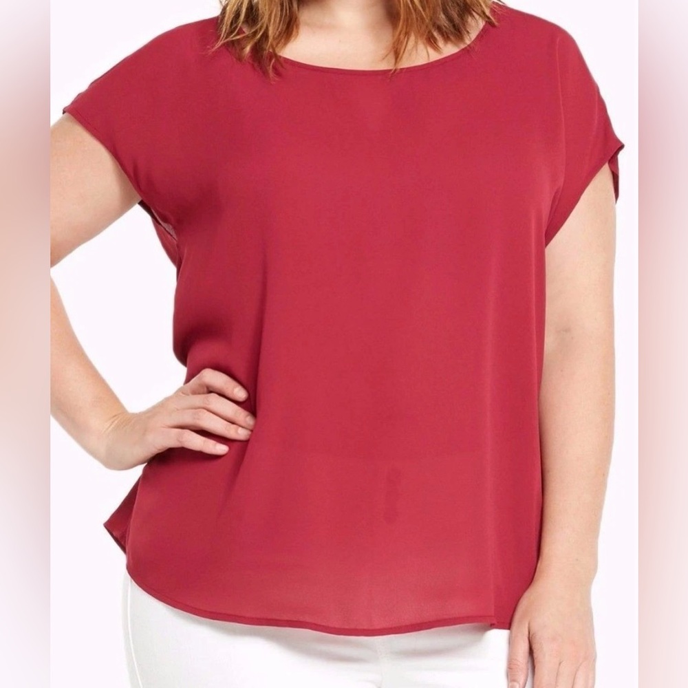 Torrid Georgette Cage Back Dolman Short Sleeve Flowy Wine Blouse Layer Office